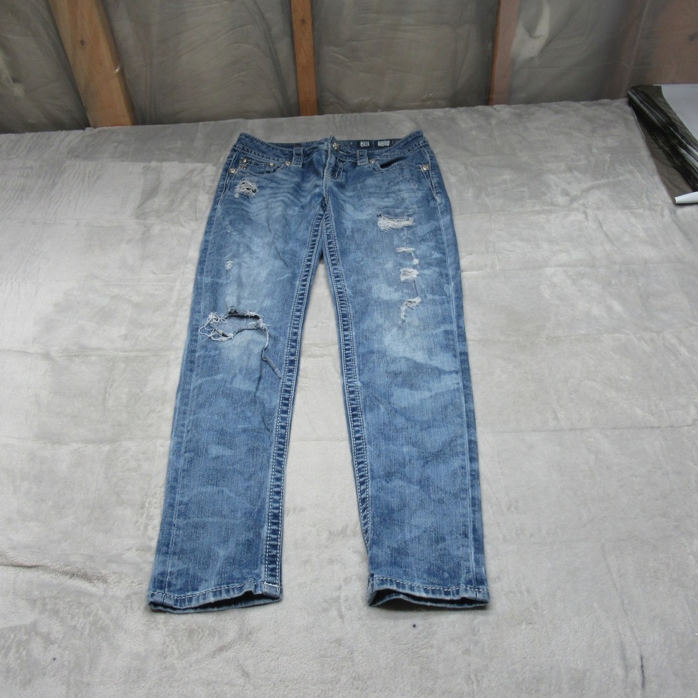 Miss Me Jeans Womens 28 Medium Wash Signature Skinny Embroidered Whisker 29x27